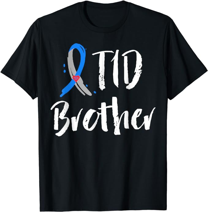 T1D Brother Shirt Type 1 Diabetes Awareness Blue Gray Ribbon T-Shirt