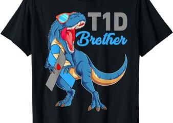 T1D Brother Type 1 Diabetes Awareness Month Dinosaur T Rex T-Shirt