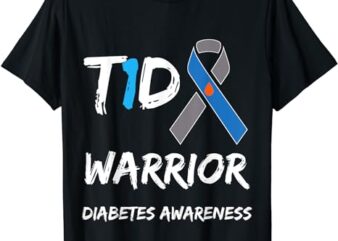 T1D Warrior Type 1 Diabetes Awareness Blue Ribbon T-Shirt 1