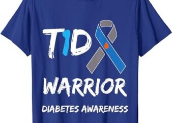 T1D Warrior Type 1 Diabetes Awareness Blue Ribbon T-Shirt PNG File