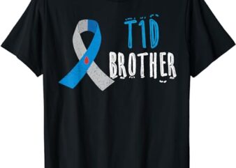 T1D brother blue ribbon type 1 diabetes awareness boys gift T-Shirt