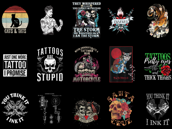 15 tattoo shirt designs bundle for commercial use, tattoo t-shirt, tattoo png file, tattoo digital file, tattoo gift, tattoo download, tattoo design amz