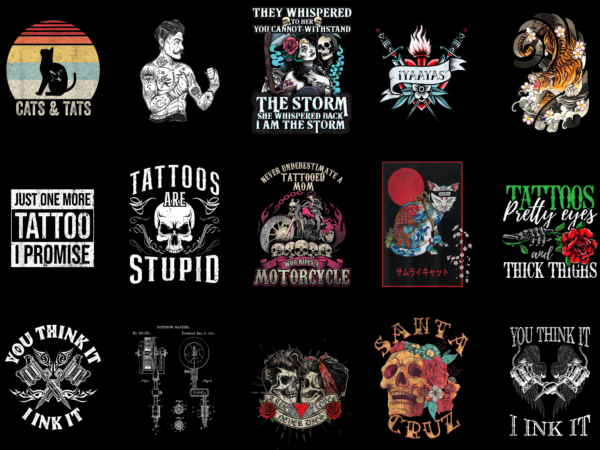 15 Tattoo Shirt Designs Bundle For Commercial Use, Tattoo T-shirt ...