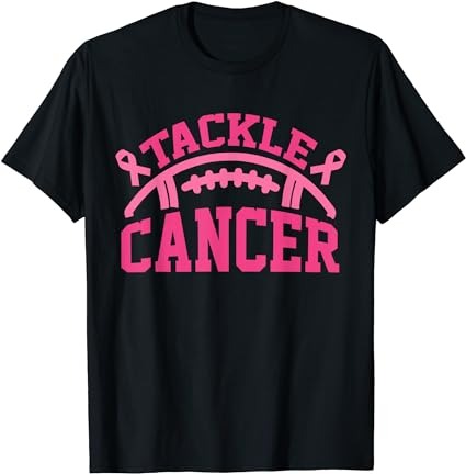 Tackle breast cancer awareness football pink ribbon boys kid t-shirt 1