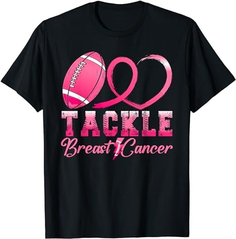 Tackle Breast Cancer Awareness Football Pink Ribbon Boys Kid T-Shirt