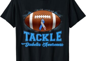 Tackle Diabetes Awareness American Football Blue Ribbon T1D T-Shirt