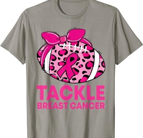 Tackle football pink ribbon leopard breast cancer awareness t-shirt