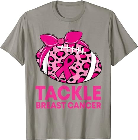 Tackle Football Pink Ribbon Leopard Breast Cancer Awareness T-Shirt