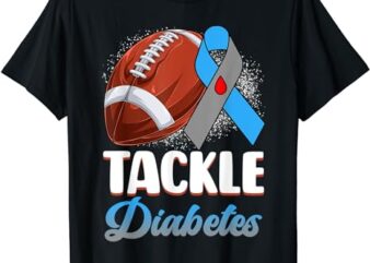 Tackle Type 1 Diabetes Awareness Football Blue & Grey Ribbon T-Shirt
