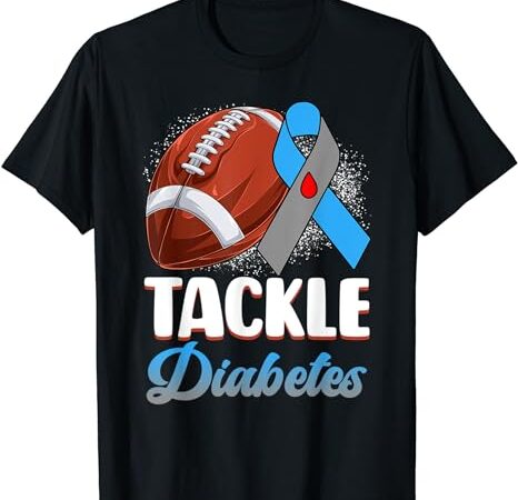 Tackle type 1 diabetes awareness football blue & grey ribbon t-shirt