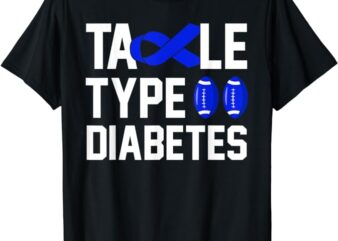 Tackle Type 2 Diabetes Awareness Football Blue Ribbon T2D T-Shirt