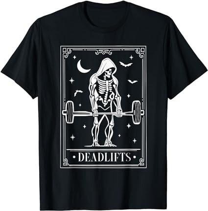Tarot card deadlifts skeleton gym spooky season halloween t-shirt png file