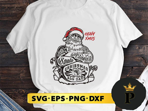 Tattoo heavy xmas santa claus svg, merry christmas svg, xmas svg png dxf eps t shirt designs for sale