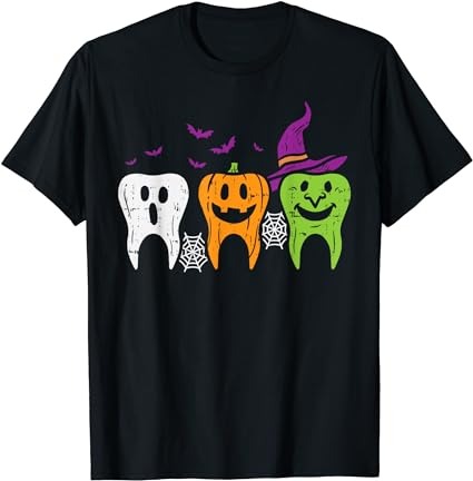 Teeth ghost pumpkin witch cute dental halloween dentist gift t-shirt png file