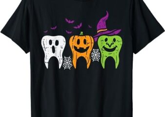 Teeth Ghost Pumpkin Witch Cute Dental Halloween Dentist Gift T-Shirt PNG File
