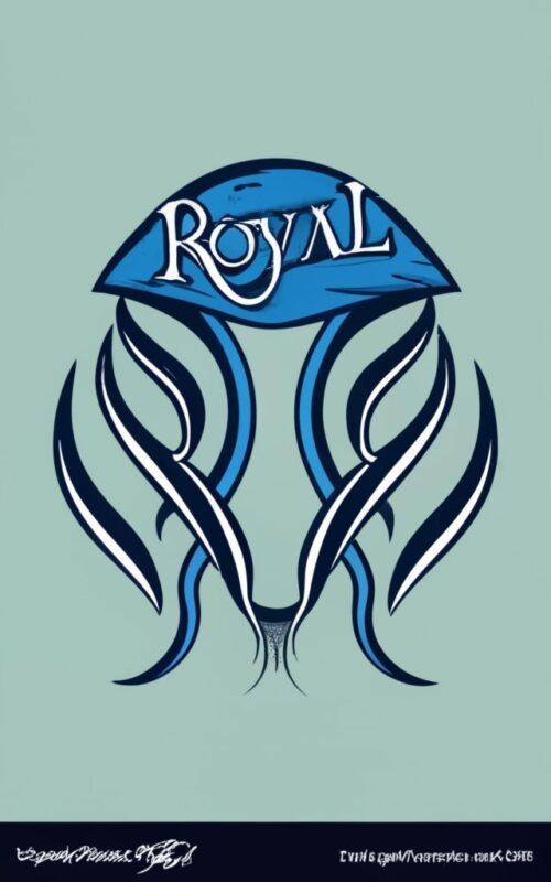 Text “Royal blue” tattoo style stingray t-shirt design, minimalistic ink drawing style PNG File
