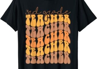 Thankful 3rd grade Teacher Retro Groovy Fall Thanksgiving T-Shirt