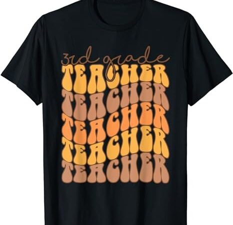 Thankful 3rd grade teacher retro groovy fall thanksgiving t-shirt