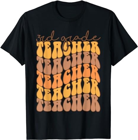 Thankful 3rd grade Teacher Retro Groovy Fall Thanksgiving T-Shirt