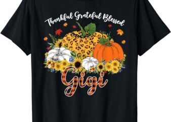Thankful Grateful Blessed Gigi Pumpkin Leopard Plaid Fall T-Shirt