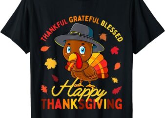 Thankful Grateful Blessed Thanksgiving Turkey Women Girls T-Shirt
