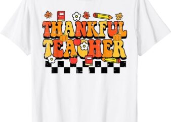 Thankful Teacher Retro Groovy Thanksgiving Fall Women Men T-Shirt