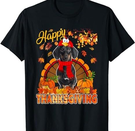 Thanksgiving dachshund wearing turkey costume fall leaves t-shirt
