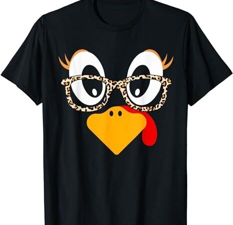 Thanksgiving turkey face leopard print glasses women girls t-shirt t-shirt png file