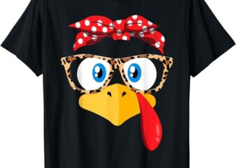 Thanksgiving Turkey Face Leopard Print Glasses Women Girls T-Shirt