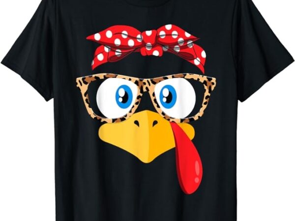 Thanksgiving turkey face leopard print glasses women girls t-shirt