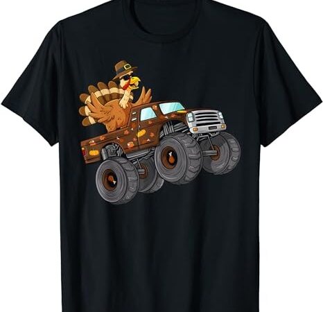 Thanksgiving turkey riding monster truck boys kids t-shirt t-shirt png file