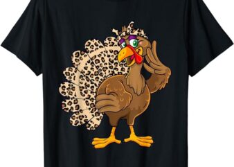 Thanksgiving Turkey Women Girl Leopard Print Autumn Fall T-Shirt T-Shirt PNG File