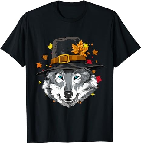 Thanksgiving Wolf Pilgrim Costume Men Women T-Shirt