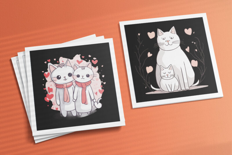 Valentine Cat Illustration for POD Clipart Design is Also perfect for any project: Art prints, t-shirts, logo, packaging, stationery, merchandise, website, book cover, invitations, and more