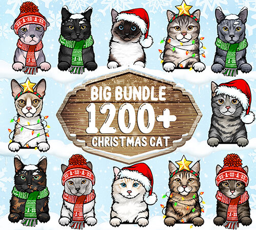 1200 christmas peeking cat bundle custom clipart tshirt designs – 44 breeds