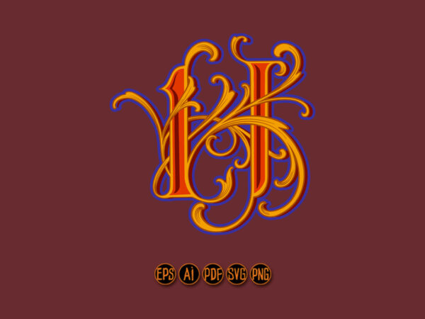Timeless vintage flourish lettering h monogram logo t shirt designs for sale
