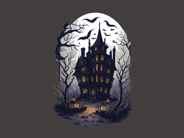 Spooky halloween house tshirt design