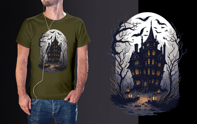 Spooky Halloween House Tshirt Design