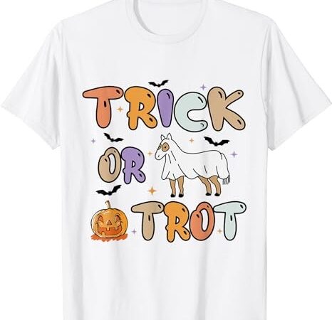 Trick or trot funny halloween pumpkin and cute ghost horse t-shirt png file