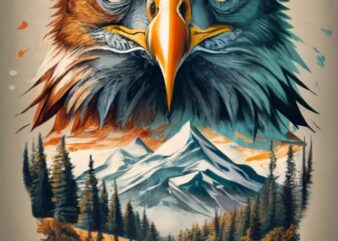 Tshirt design – EDGAR exposure of an eagle and a mountain, natural scenery, watercolor art, PNG File