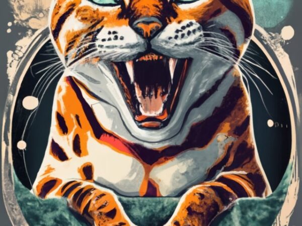 Tshirt vector design – circle exposure of a happy laughing bengal cat, white rice paper efect png file Tshirt vector design – circle exposure of a happy laughing bengal cat, white rice paper efect png file