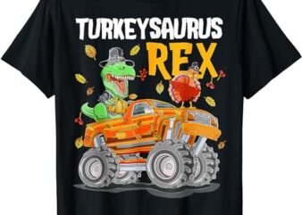 Turkey Dino Monster Truck Thanksgiving Kids TurkeySaurus Rex T-Shirt