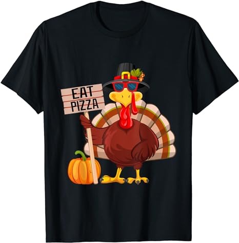 Turkey Eat Pizza Vegan Kids Funny Thanksgiving Women Men T-Shirt