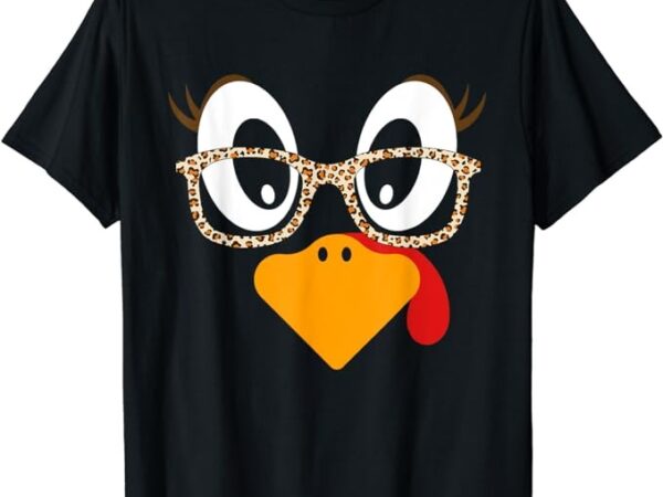 Turkey face eyelashes leopard glasses funny thanksgiving t-shirt