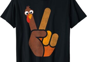 Turkey Hippie Peace Sign – Graphic Fall Funny Thanksgiving T-Shirt