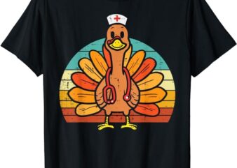 Turkey Nurse Stethoscope Thanksgiving Fall Scrub Top Women T-Shirt