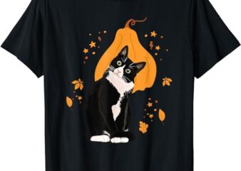 Tuxedo Cat Meow Thanksgiving Black Cat Cute Tuxie Lover T-Shirt