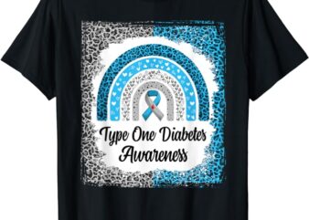 Type 1 Diabetes Awareness Bleached Rainbow leopard Ribbon T-Shirt