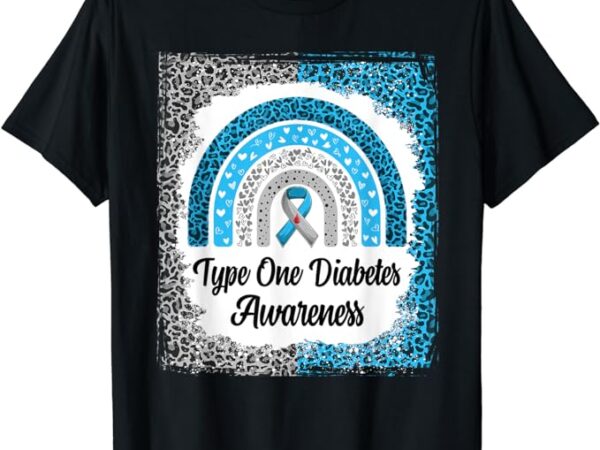 Type 1 diabetes awareness bleached rainbow leopard ribbon t-shirt