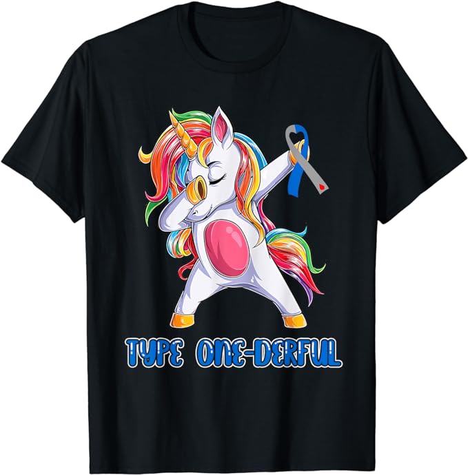 Type 1 Diabetes Awareness Ribbon T1D Unicorn Girls Boys T-Shirt
